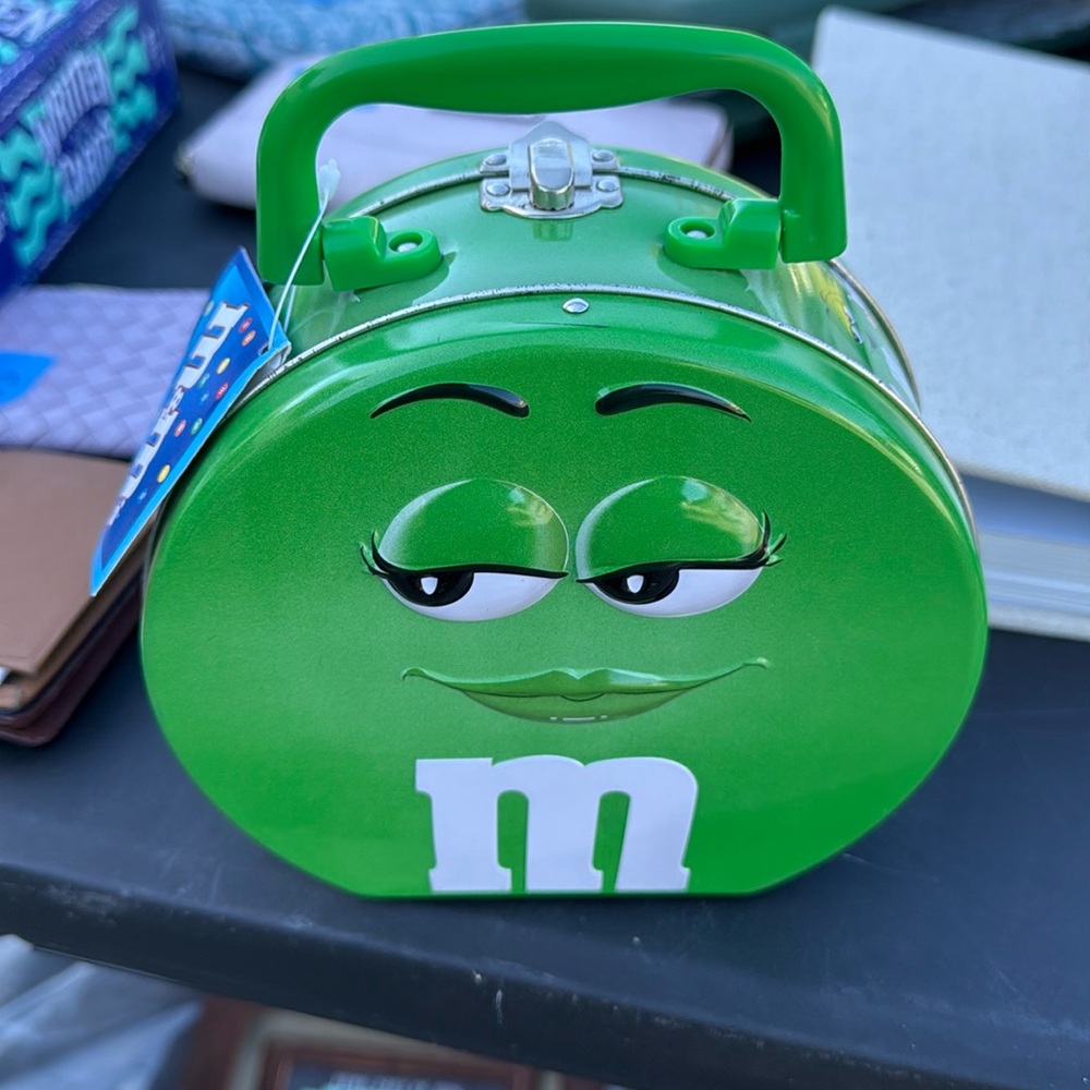 M & M Vintage Green Character Tin Lunchbox